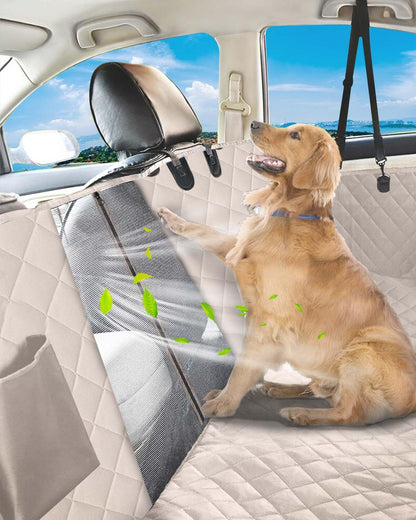 Dog Car Seat Cover, 600D Heavy Durable Dog Seat Cover for Back Seat, 100% Waterproof Scratch Proof Nonslip Dog Hammock for Car with Side Flap, Pet Back Seat Covers for Cars with Seatbelt Khaki