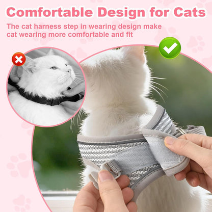 Escape Proof Cat Harness and Leash Set, Adorable Purple Floral Cats Vest Harness for Kittens Breathable Adjustable Step-in Cat Walking Harness with Reflective Strip for Outdoor Walking Travel