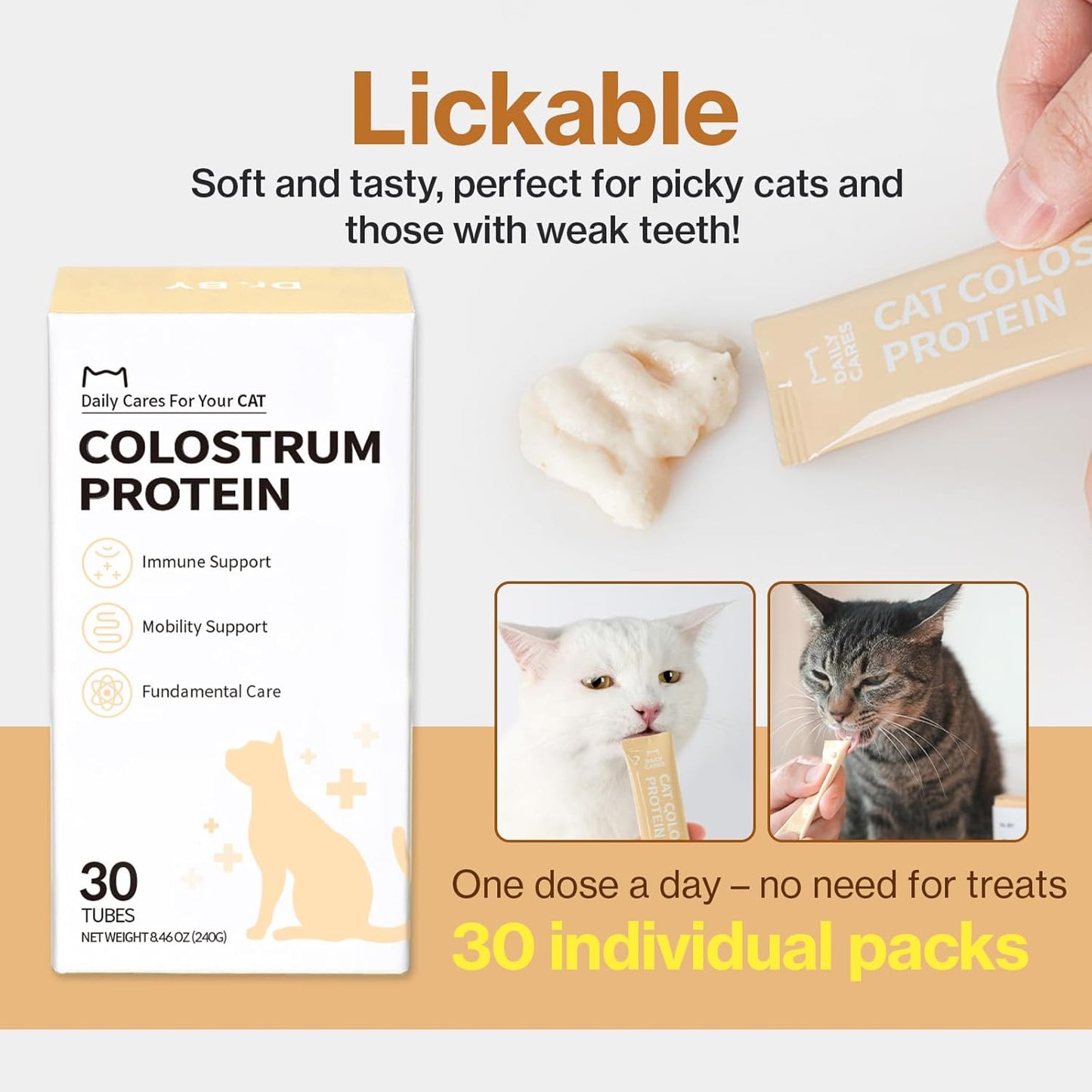 Doctor By Cat Colostrum Protein Cat Supplement Immune Support Muscle Growth, Gentle on Digestion for Kittens, Adult&Senior Cats with Goat Milk, Whey Protein Isolate, Colostrum Lickable Formula