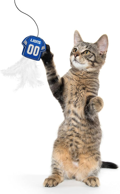 NFL Detroit Lions Cat Toy Wand with Catnip - Team Jersey Shaped Plush Teaser Toy for Cats & Kittens - Interactive Pet Toy for Play & Exercise