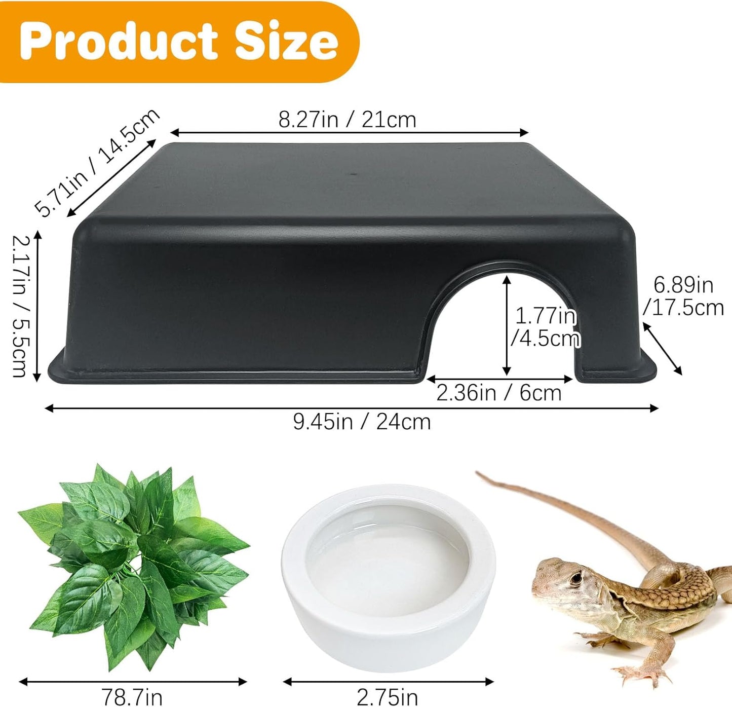 Hamiledyi 5 Pcs Reptile Plants Terrarium Hanging Fake Plant Leaves and Reptile Hide Box 4 Pcs Leopard Gecko Hide Snake Hideout for Ball Python for Lizard, Corn Snake