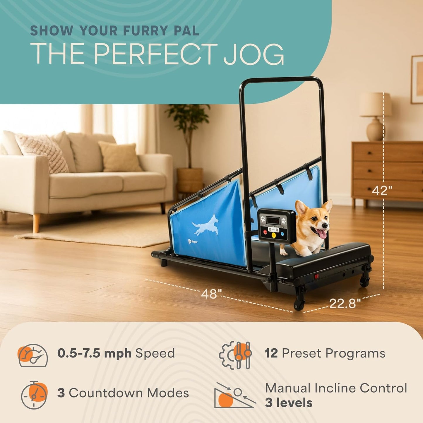 Lifepro PawRunner Dog Treadmill for Small & Medium Dogs up to 130lbs, Indoor Running Machine for Fitness, Compact & Durable Pacer Treadmill for Health and Exercise