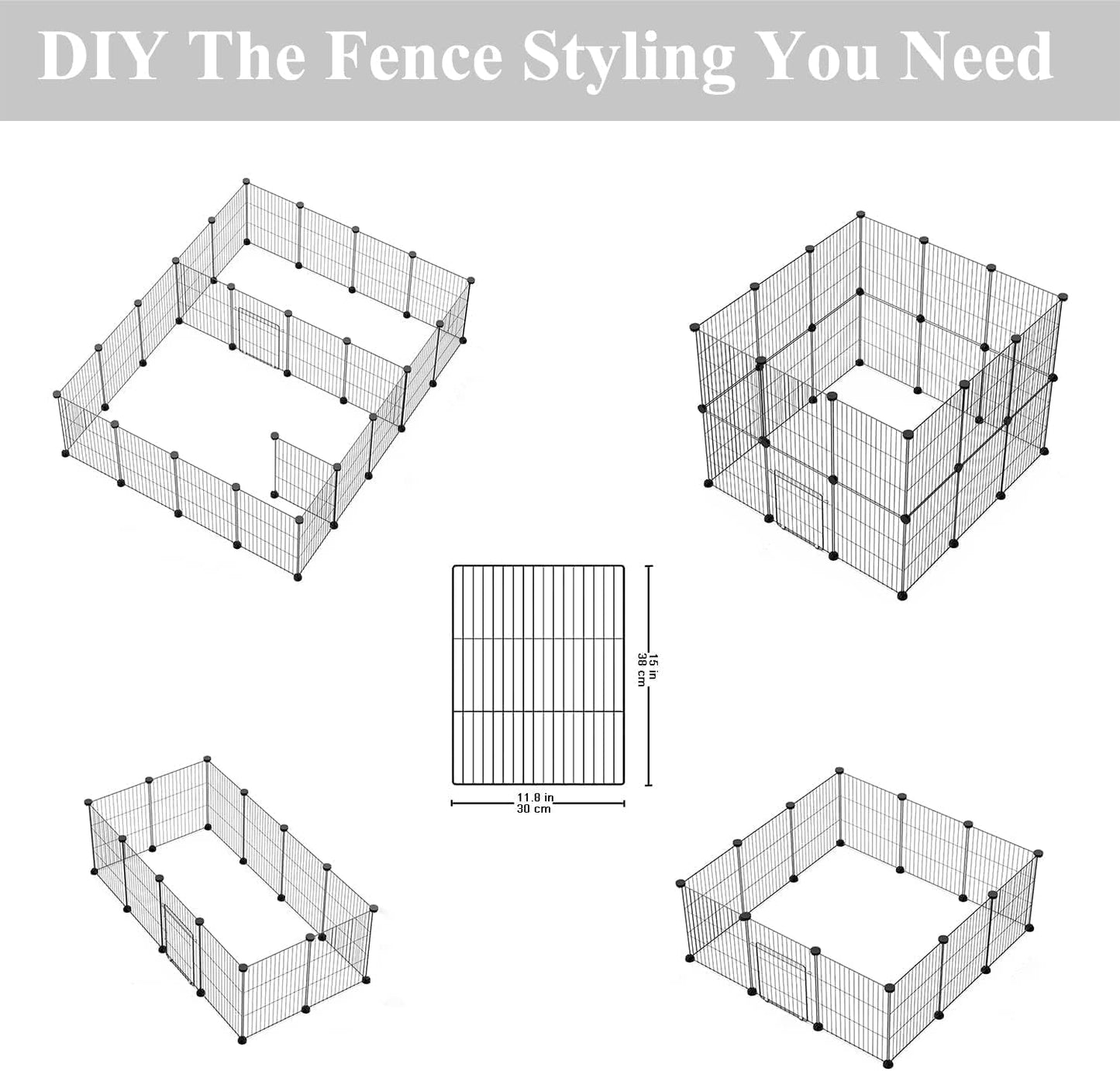 DIY Small Animal Playpen, Pet Playpen, Guinea Pig Cages, Rabbit Playpen, Dog Puppy Playpen, Indoor Metal Wire Yard Fence, 15 X 12 Inch, 12 Panels, Black