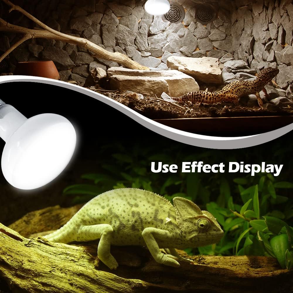 Reptile Heat Lamp 75W 2 Pack,UVA Basking Light Heat Lamp Bulbs,Natural Daylight Terrarium Heat Lamps for Bearded Dragon,Turtle,Tortoise,Lizard,Snake,Gecko,Chicken with Temperature Strips