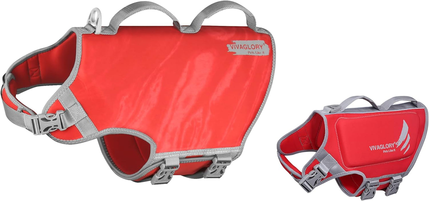 VIVAGLORY + Neoprene Dog Life Vest + High Buoyancy Dog Life Jacket, Lightweight & Buoyancy, Swimming Vest with Handle