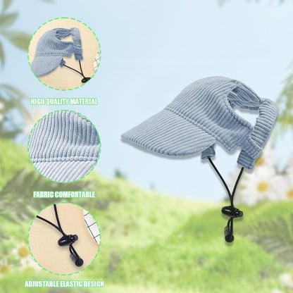 Dog Baseball Cap, Dog Cat Summer Beach Visor Hat with Ear Holes, Adjustable Puppy Sunbonnet Headdress (Blue, Large)