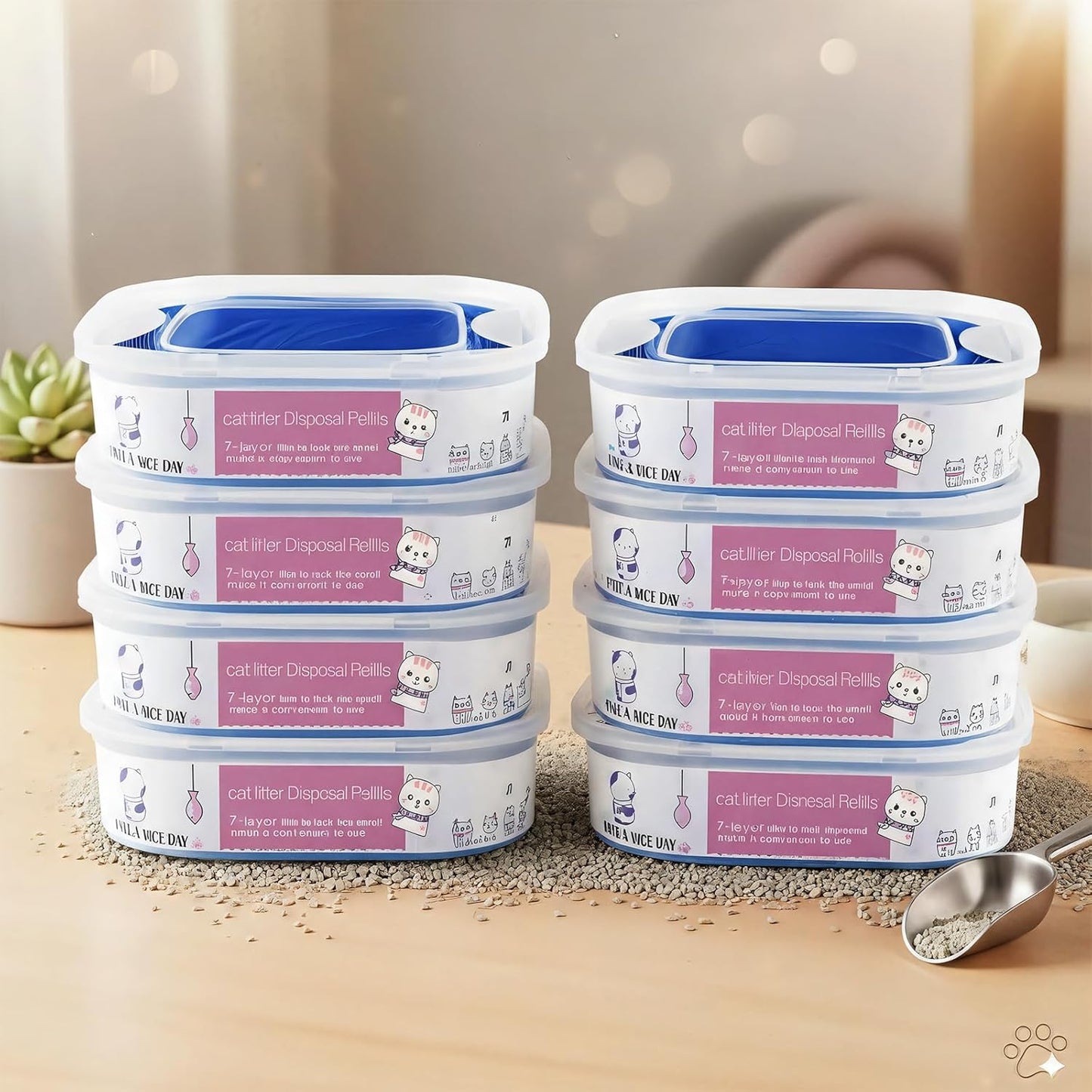 8 Pack 28FT Cat Litter Refill Cartridge, Compatible with Pet Genie Standard/Plus/Style Pail Refills, Up to 32 Months of Supply, 7 layer Odor Control Jumbo Refill Cartridge