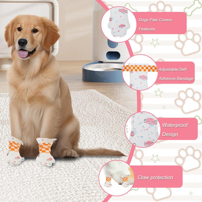 40 Pcs Disposable Dog Boots, Disposable Dustproof Dog Shoes, Breathable Disposable Pet Booties with Adjustable Self-Adhesive Bandage for Indoor and Outdoor Use Protection (Pink, L)