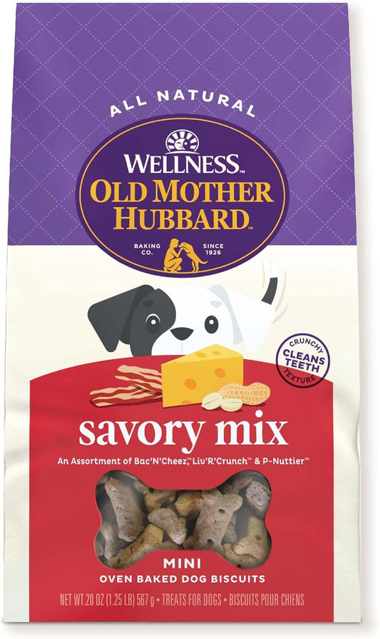 Old Mother Hubbard Wellness Savory Mix Dog Biscuits, Natural, Training Treats, Mini Size, (20 Ounce Bag)