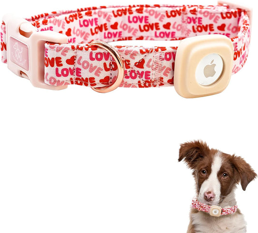 Elegant little tail Airtag Dog Collar, Valentine's Dog Collar Pet with Airtag Holder Heart Pet Collar Dog Girl Boy Puppy Collar Adjustable Dog Collars for Medium Dogs