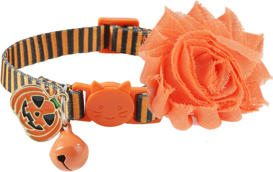 BoomBone Fall Cat Collar with Bell and Pumpkin Charm
