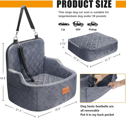 Dog Car Seat for Small Medium Memory Sponge Pet Booster Seat Fits Dogs Travel Bed up to 35 lbs,Dog seat Made of Materials is Safe and Comfortable (Gray - Dog Booster Seat, M)
