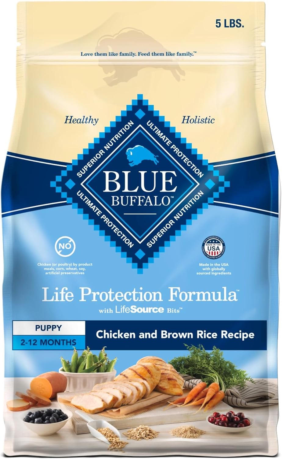 Blue Buffalo Life Protection Formula Puppy Dry Dog Food with DHA and ARA, Made with Natural Ingredients, Chicken & Brown Rice Recipe, 5-lb Bag