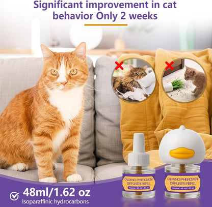 Cat Calming Pheromone Diffuser Kit – 2 Plug-Ins & 4 Refills (48ml), Cat Anxiety & Stress Relief, Multi Cat Calming Diffuser, Reduces Fighting, Spraying, Scratching & Aggression, Drug-Free for All Cats