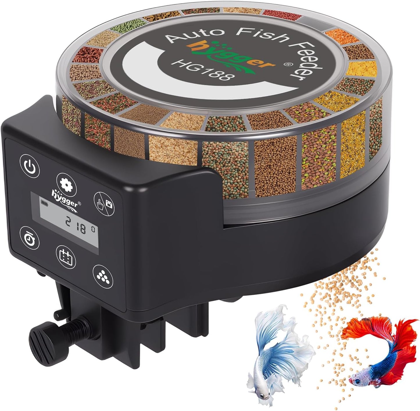 hygger Automatic Fish Feeder for Aquarium: Auto Fish Food Dispenser with LED Display & Timer, Aquarium Vacation Feeder with 3 AA Batteries for Betta Turtle Goldfish