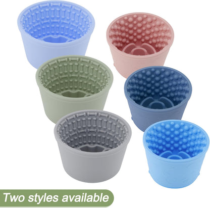 Slow Feeder Dog Bowls, Silicone Dog Lick Bowl with Brush & Scraper, Non-Slip Base Slow Feeder for Anxiety Alleviating & Oral Health, Lake Blue