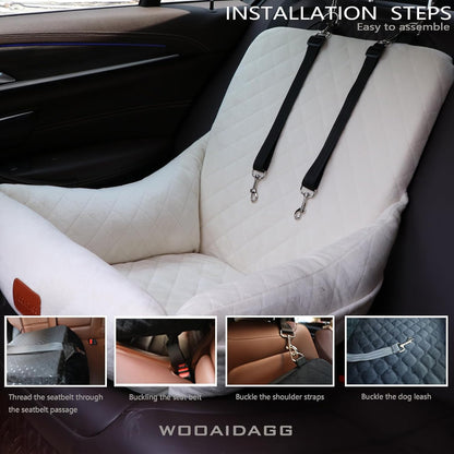 Dog Car Seat for Small Dogs,Ultra-Soft Fabric,2 Storage Pockets & Safety Leash,Adjustable Straps,Easy to Install,Fully Detachable and Washable(Beige)