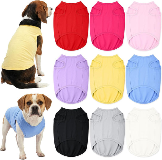 Hillban 9 Pcs Dog Shirts Christmas Colorful Cotton Dog Clothes Bulk Breathable Soft Lightweight Sleeveless Stretchy Pet Top Vest for All Seasons Xmas Outfit Gift for Pet Lovers(Large,Solid-Colored)