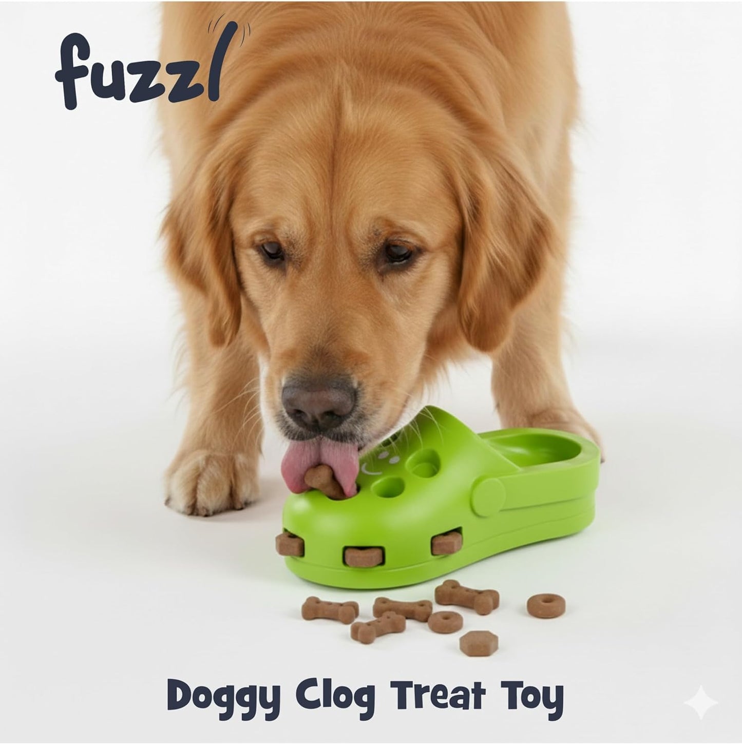 Clog Treat Toy for Dogs – Natural Rubber Chew Toy – Durable, Interactive Enrichment Feeder – Eco-Friendly, Non-Toxic & Dishwasher Safe – Green
