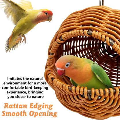 BNOSDM Wooden Long Bird Ladders and Brown Rattan Bird Nest for Parrot