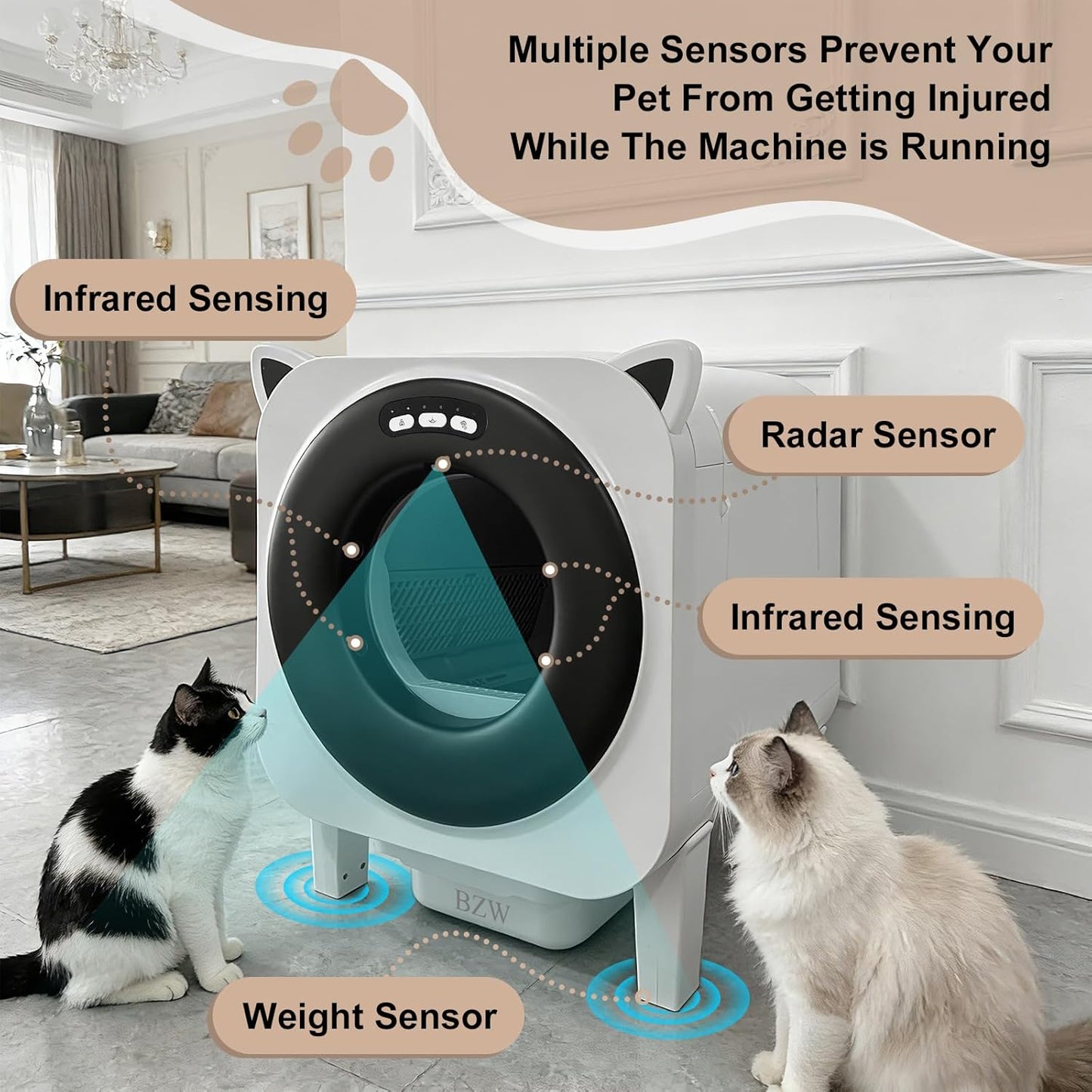 Self Cleaning Litter-Box for Multiple Cats with 76L Large Capacity,Automatic Litter Box with App Control and Safety Sensors Protection (Black)