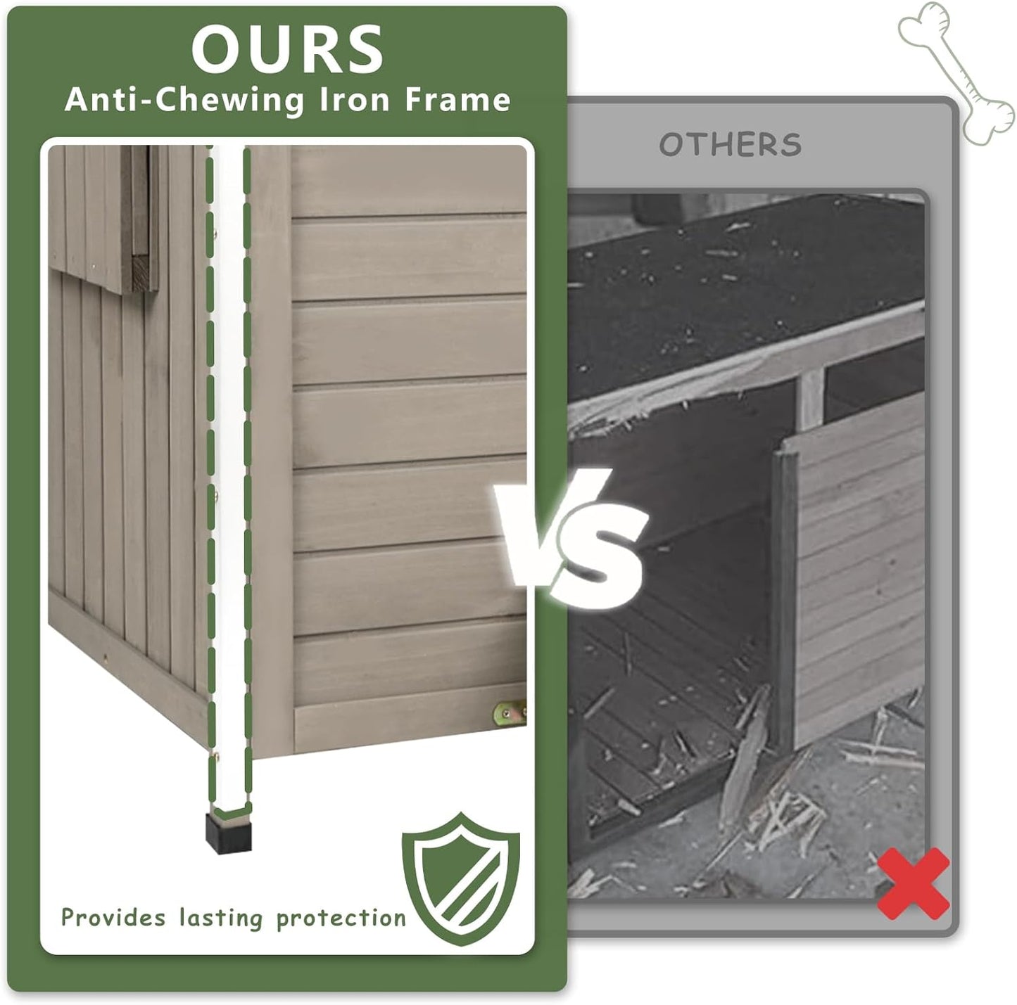 Weatherproof Dog House Outdoor Wooden Chew-Proof Iron Frame, Removable Floor and Adjustable Window for Small Medium Some Large Dogs(Gray, 40" L x 40" W x 35" H)