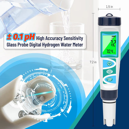 Digital Salinity Tester for Salt Water for Seawater, Aquariums, Marine Monitoring and Hydrogen Water Tester pH Meter for Drinking Water Multi-Functional pH H2 ORP TDS EC Temp Tester