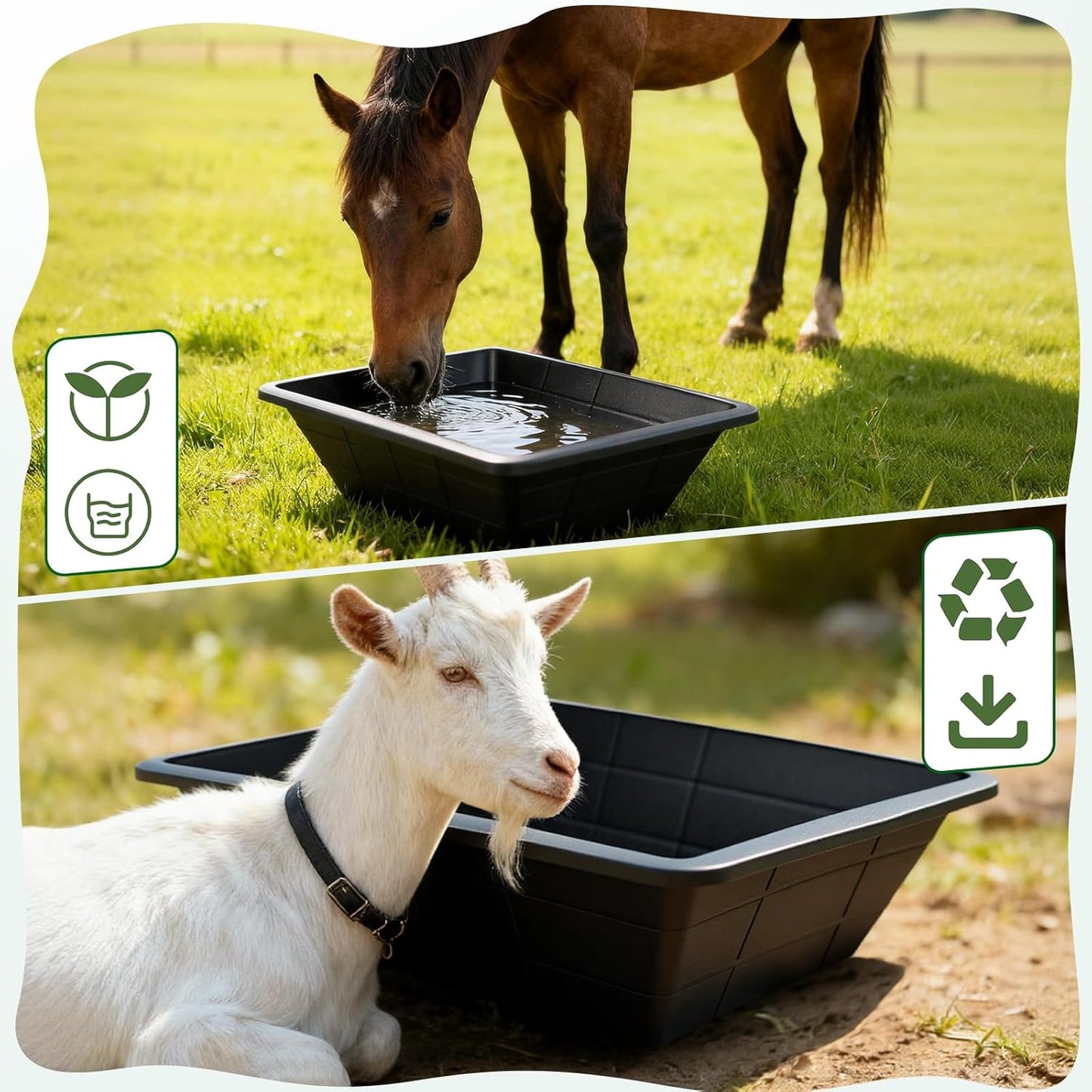 4Pcs Rubber Feed Pan, 3 Gallon Durable Rubber Feed Pan Chicken Dust Bath Livestock Water Bowl for Pig Goat Chicken Dogs Farm Small Animal