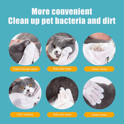 Pet Wash Free Grooming Gloves, 6Pcs Cleaning Cat Dog Wipes for Face, Ear, Eye, Paws Pet Body Rinse Free Gloves, No Rinse Thick Extra Puppy Wipes, Disposable Plant-Based Dog Bath Wipes