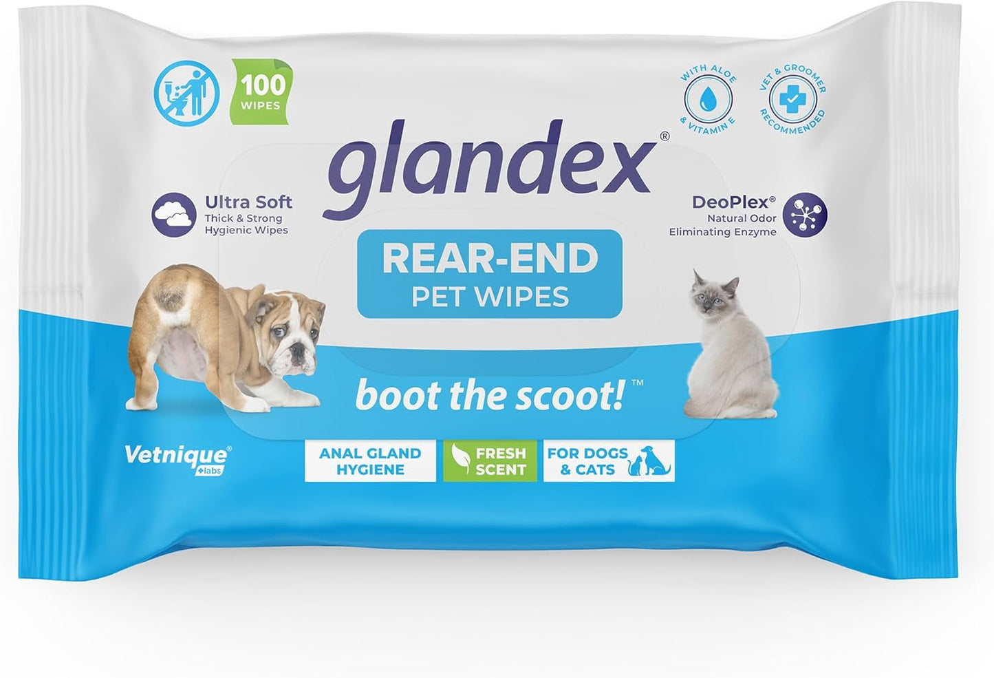 Vetnique Labs Glandex Anal Gland Medicated Spray for Dogs & Cats (4oz) and Glandex Anal Gland Hygienic Pet Wipes100 Ct Bundle, Dog Deodorizing Spray & Anti-Itch Spray, Cleaning Wipes with Fresh Scent
