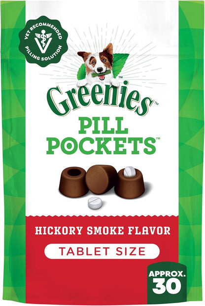 Greenies Pill Pockets for Dogs Small Size, Soft Dog Treats, Hickory Smoke Flavor, 3.2 oz. Pouch (30 Treats)