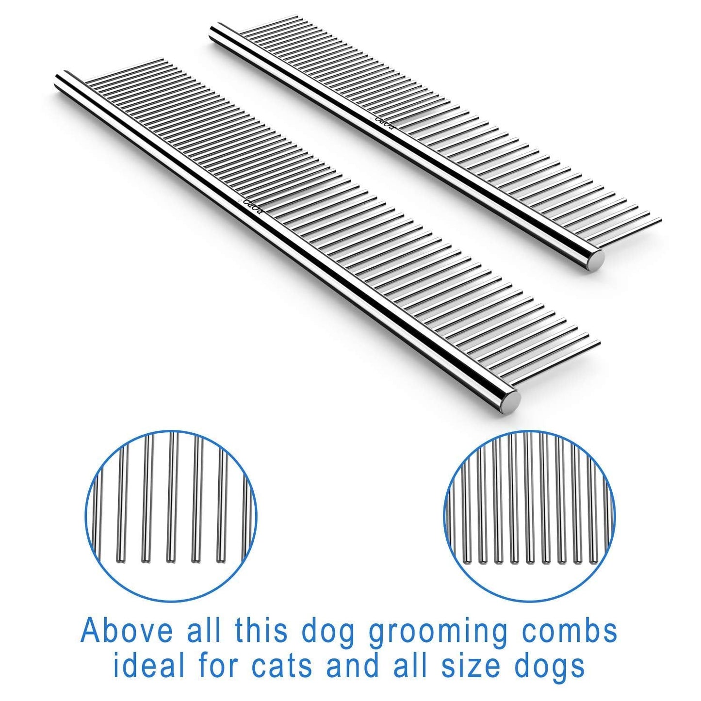 CWXZSTM Pet Steel Combs Dog Cat Comb Tool for Removing Matted Fur - Pet Dematting Comb with Rounded Teeth and Non-Slip Grip Handle - Prevents Knots and Mats for Long and Short Haired Pets,6.5IN/7.4IN