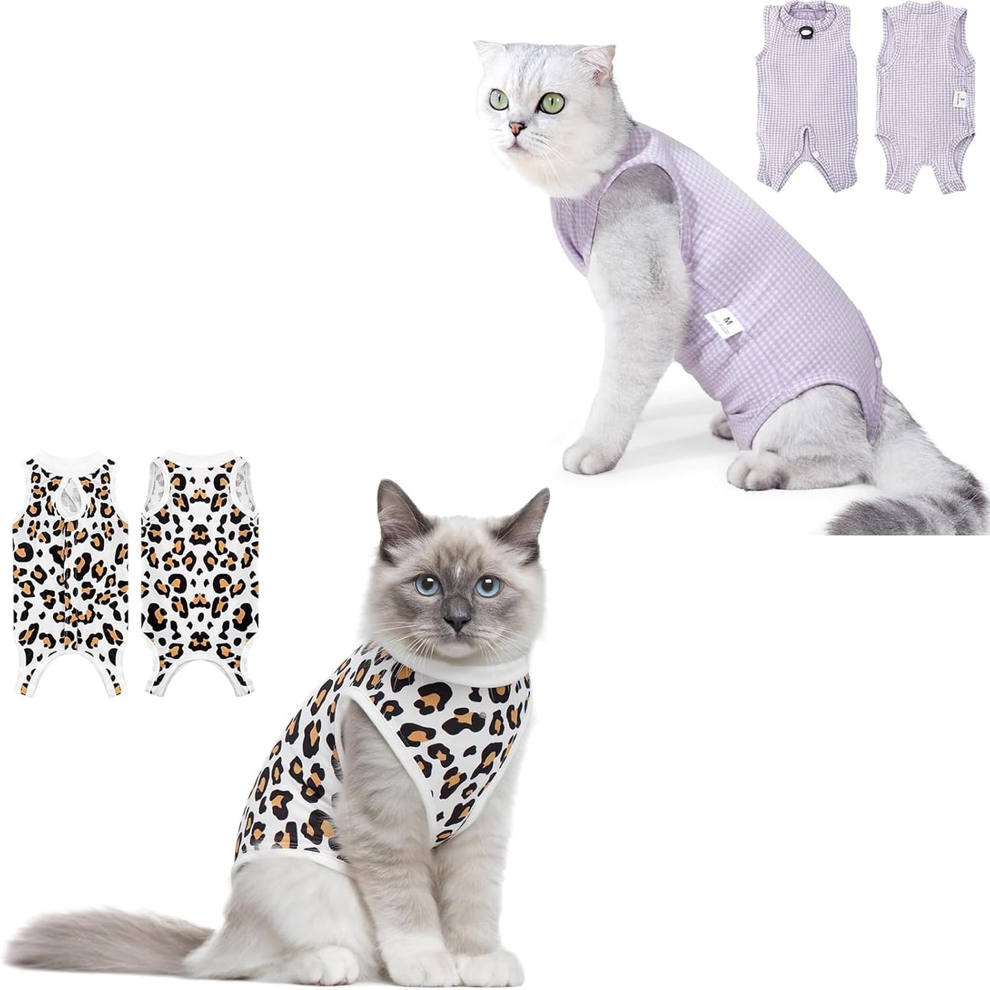 2 PCS Cat Recovery Suit for Female Cats & Kittens, Breathable Spay Surgery Onesie, Abdominal Wound Protection Anti-Licking Suit, E-Collar Alternative
