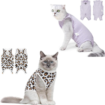 2 PCS Cat Recovery Suit for Female Cats & Kittens, Breathable Spay Surgery Onesie, Abdominal Wound Protection Anti-Licking Suit, E-Collar Alternative