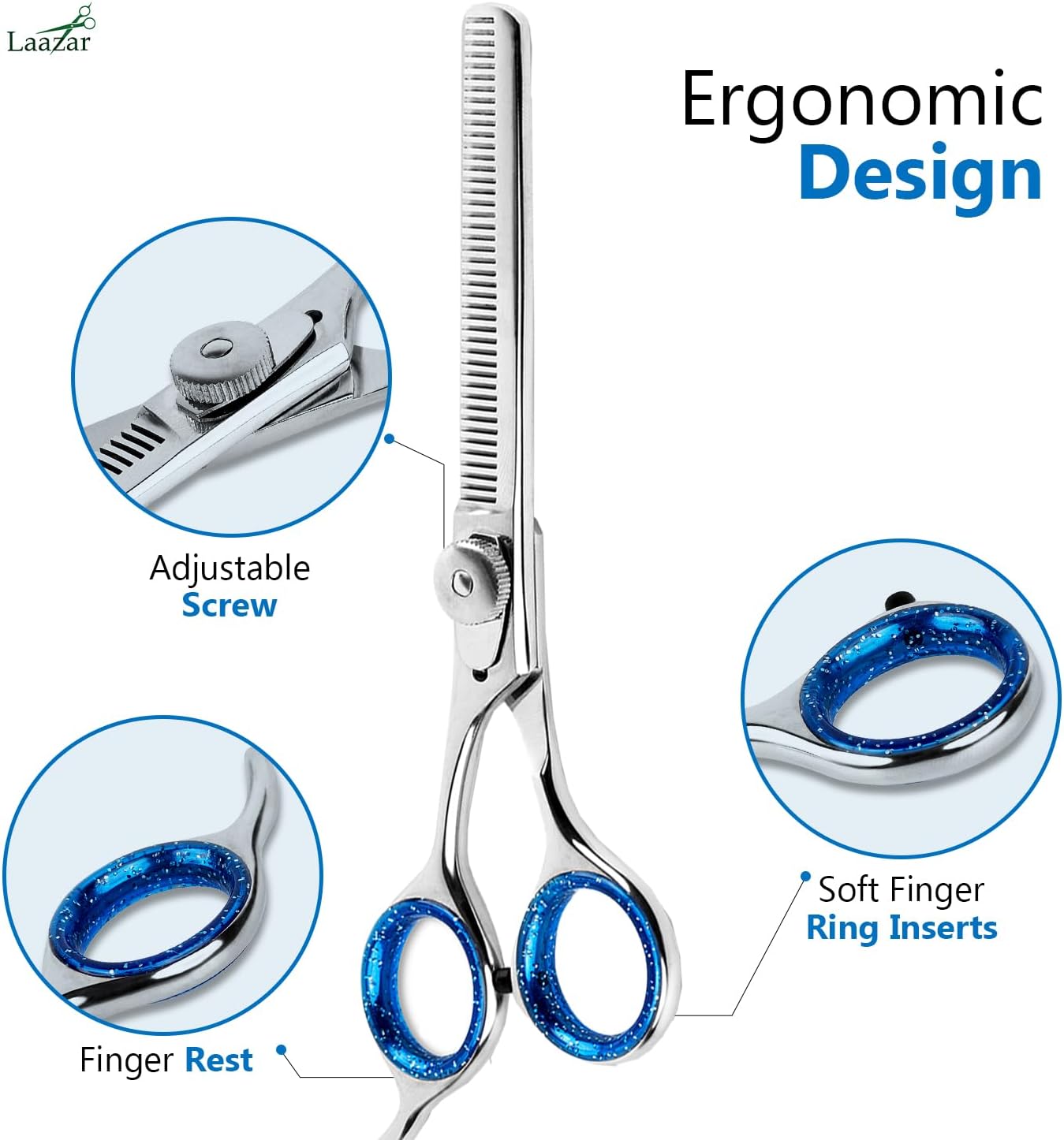 Laazar Pro Shears Thinning Pet Grooming Shear - 6.5 42 Teeth Scissors for dogs cats and pets