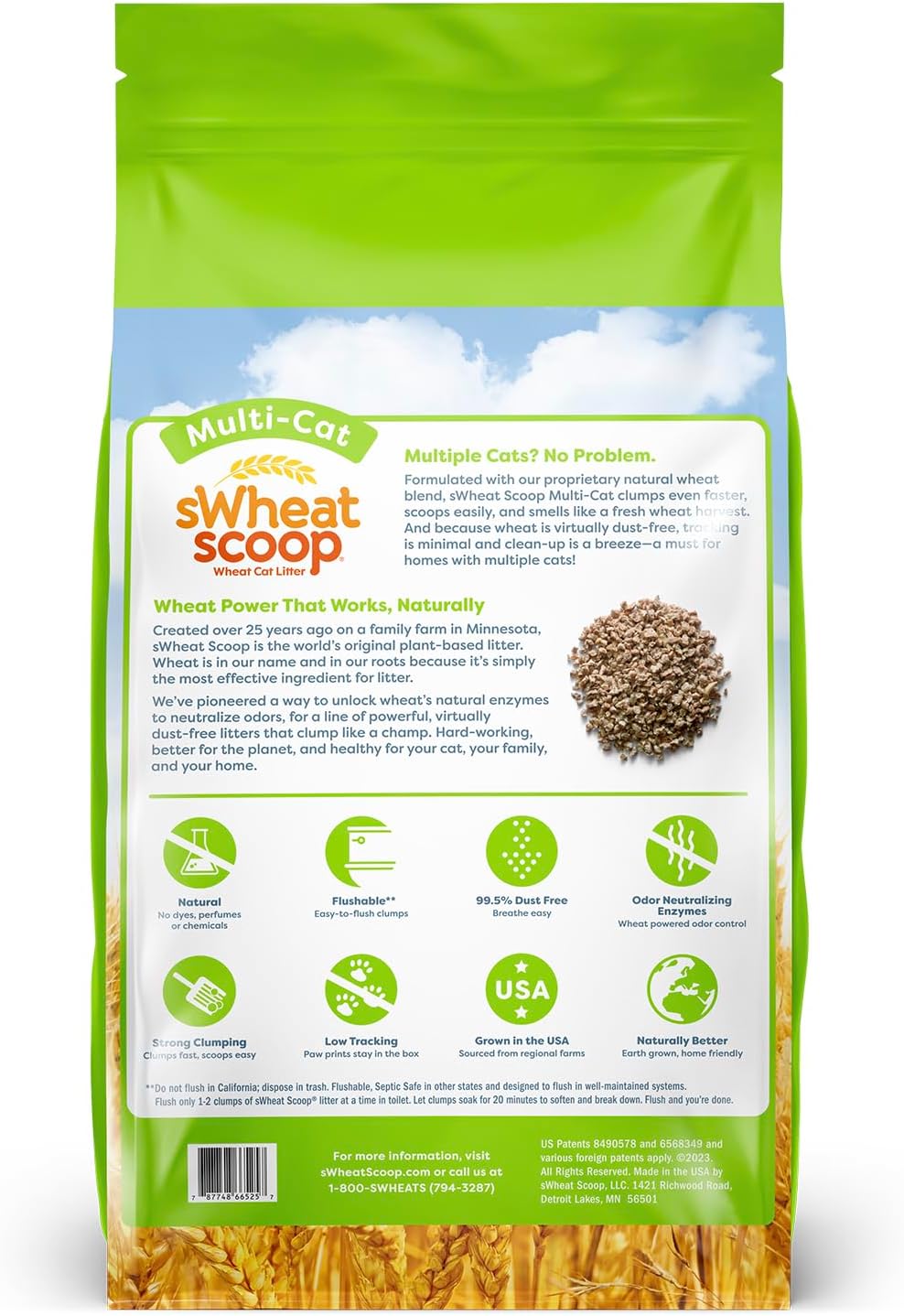 sWheat Scoop Natural Wheat Multi-Cat Litter, Superior Clumping with Odor Neutralizing Enzymes, 25 Pound Bag