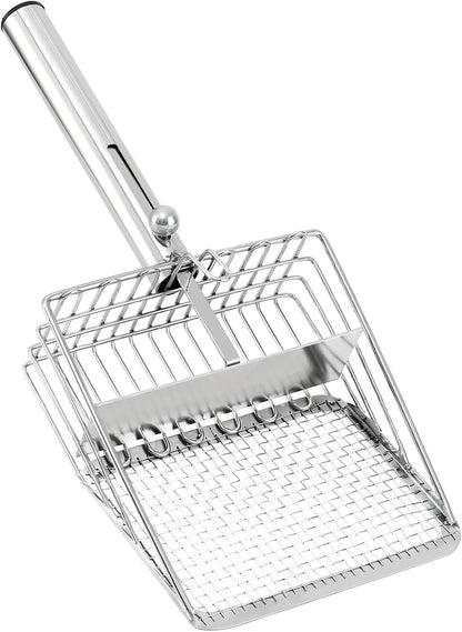 Cat Litter Scoop - Stainless Steel Metal Cat Litter Scoop -Large Size, Deep Shovel, Long Handle, Poop Sifting, Durable, Heavy Duty,Kitten Pooper Lifter for Litter Box