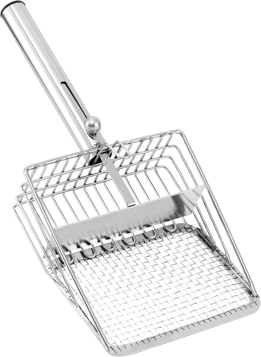 Cat Litter Scoop - Stainless Steel Metal Cat Litter Scoop -Large Size, Deep Shovel, Long Handle, Poop Sifting, Durable, Heavy Duty,Kitten Pooper Lifter for Litter Box