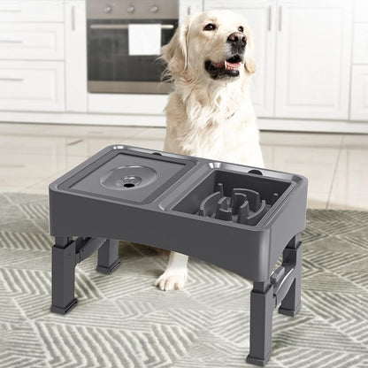 UPSKY 2-in-1 Elevated Dog Bowls Slow Feeder, 4 Height Adjustable Raised Bowls Stand, No Spill Dog Water Bowls, Anti-Slip Food and Water Bowl for Small Medium Dogs(Not Include Stainless Steel Bowl)