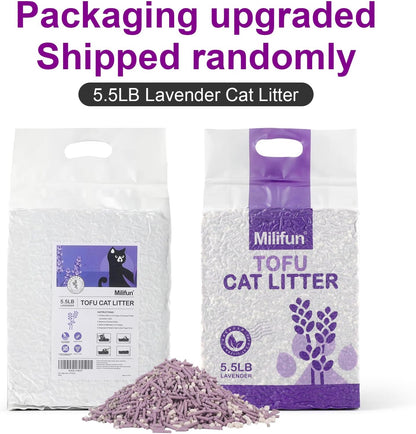 Tofu Cat Litter, Dust-Free Kitty Litter, Fast Drying, Ultra Absorbent Clumping Cat Litter Pellets, Lavender Odor Control, Less Scattering, Dust-Free Mixed.