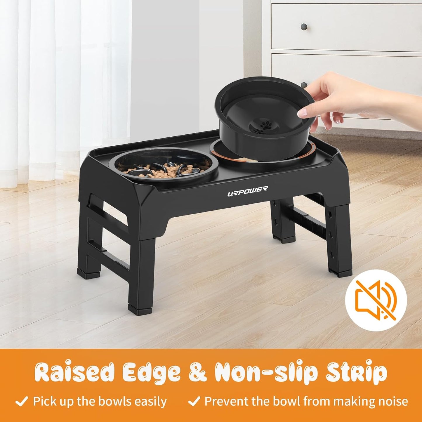 URPOWER 2-in-1 Elevated Dog Bowls Mess Proof Slow Feeder with No Spill Water Bowl 4 Height Adjustable Raised Dog Bowl Non-Slip Food and Water Bowls Set for Small Medium Large Dogs