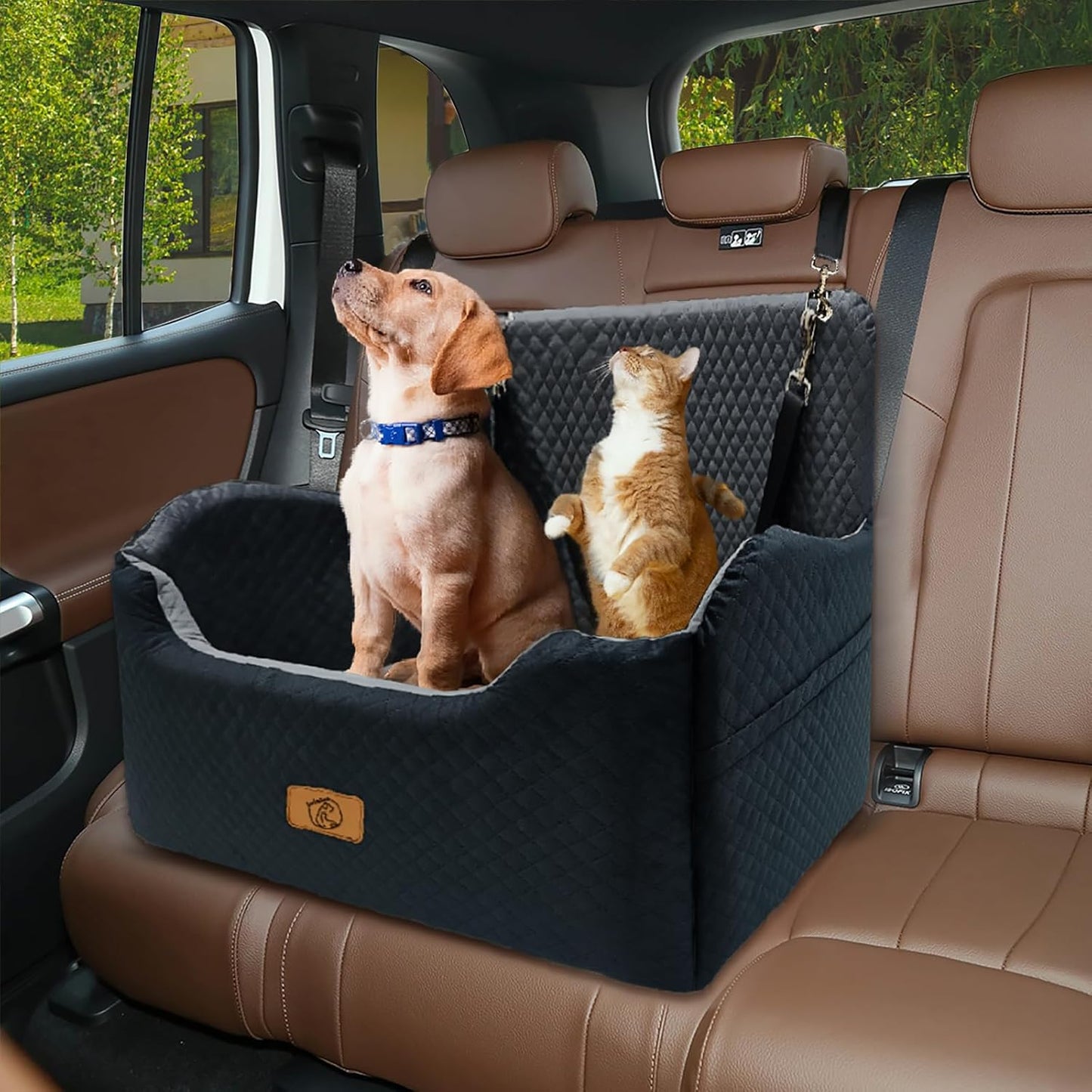 Thick High-Density Sponge Large Dog Car Seat, Comfortable Booster Seats for Large Dogs Under 65lbs,Travel Pet Beds in-Vehicle, Detachable and Washable Car Bed for Pets with 2 Adjustable Seatbelt