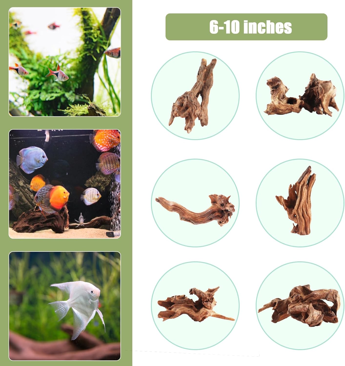 LYPHARD AQUARIUMS Driftwood for Aquarium, 3 Pieces 6-10" Natural Small Drift Wood Fish Tank Assorted Branch Decorations Pieces for Reptile Hide