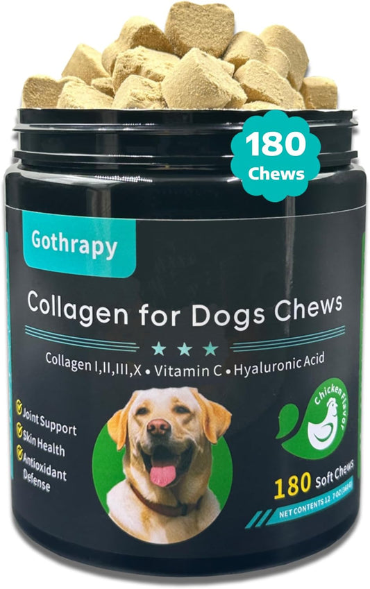 Multi Collagen for Dogs | Hip & Joint Support, Skin & Coat Health | Vet-Formulated Pet Supplement with Hyaluronic Acid & Vitamin C | All Ages & Breeds | Chicken Flavored - 180 Soft Chews