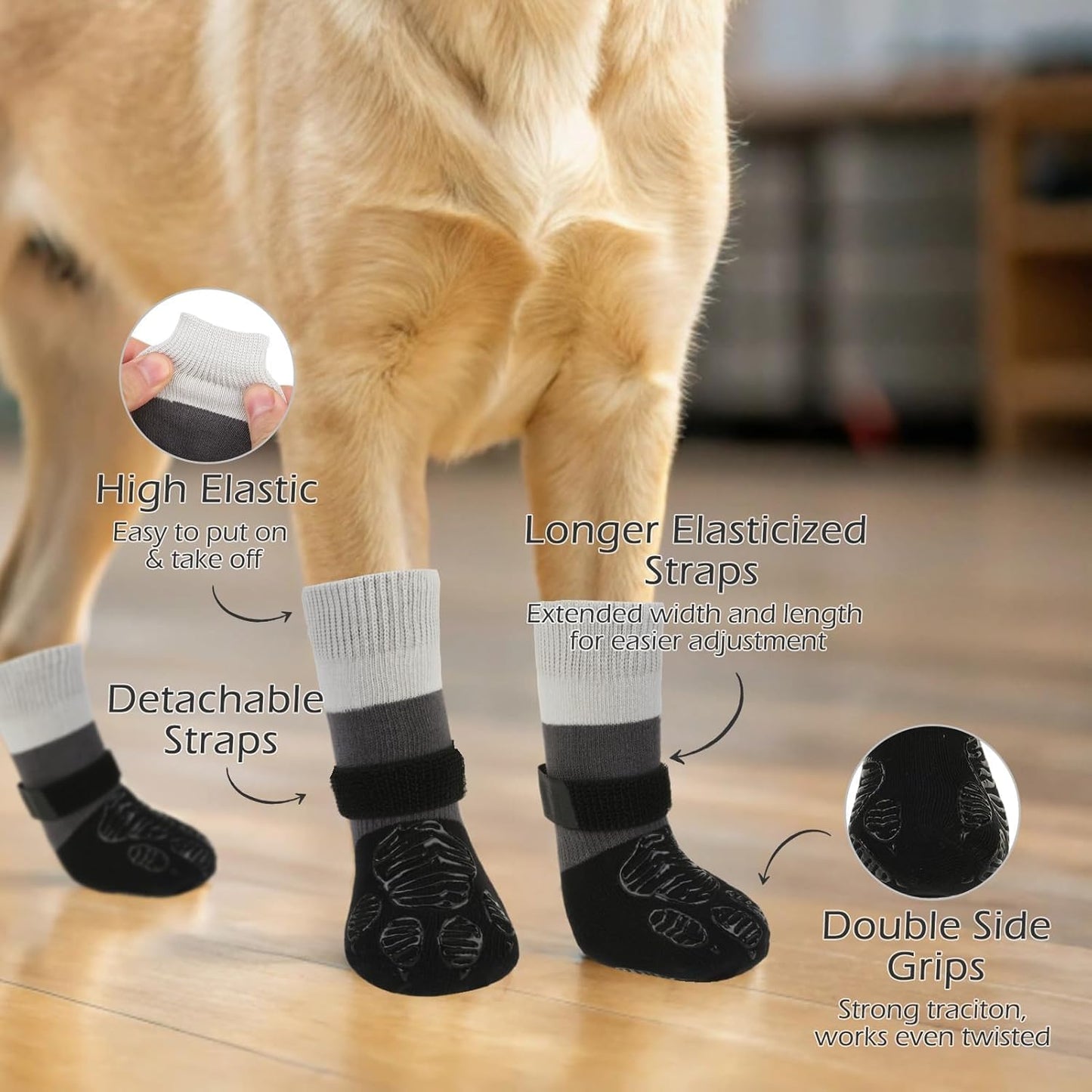 EXPAWLORER Anti Slip Dog Socks to Prevent Licking Paws, Dog Shoes for Cold Winter Snow, Dog Booties for Hardwood Floors, Dog Boots & Paw Protectors with Grippers for Small Medium Large Senior Dogs M