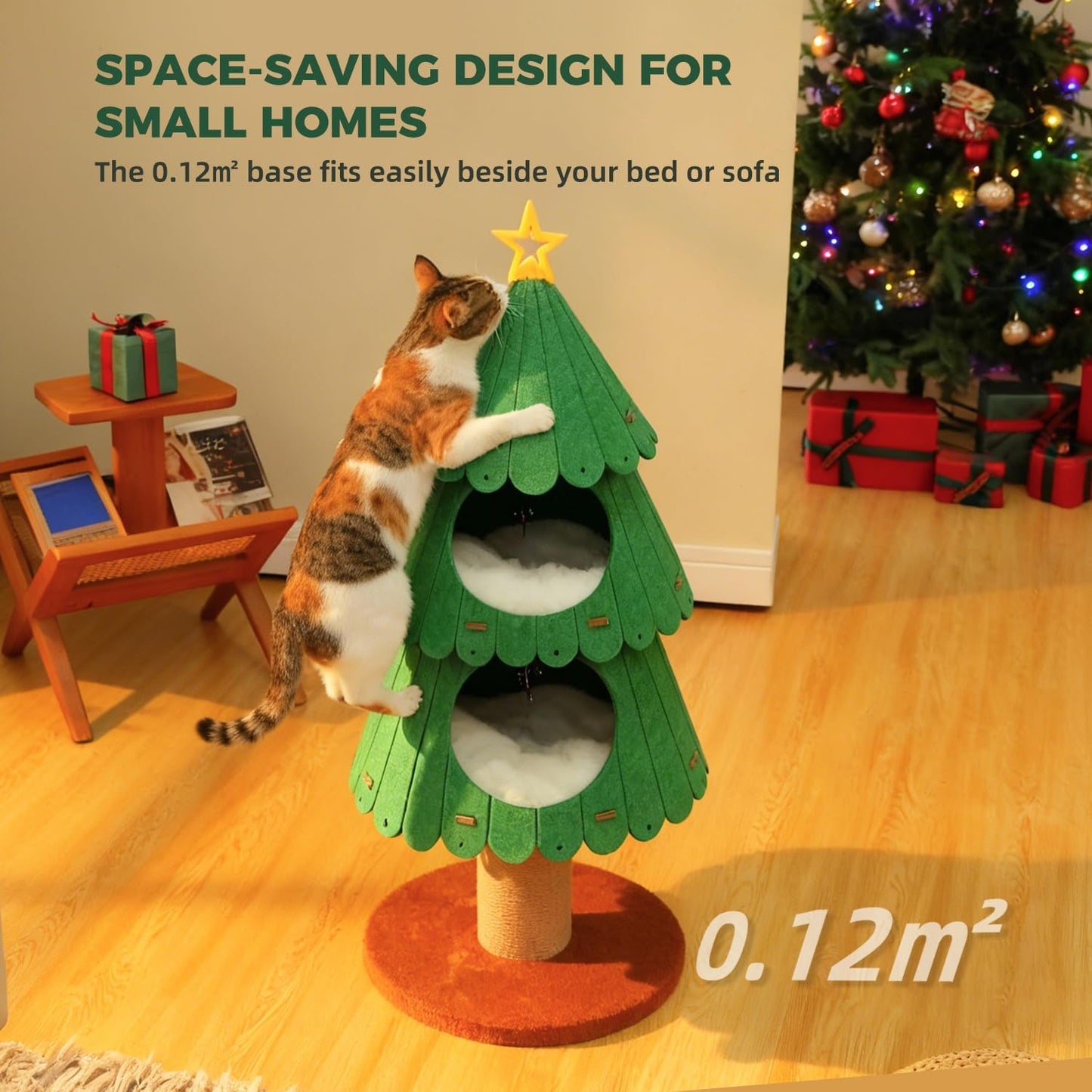 42.9 Inch Christmas Cat Tree for Indoor Cats, Cute Cat Tower with 2 Cozy Houses, Holiday Kitty Climbing Furniture for Kittens to Play and Sleep