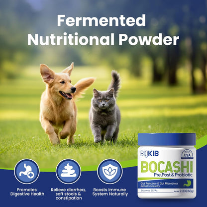 BOCASHI Probiotics for Dogs & Cats, Pet Fermented Nutritional Powder - Food Topper for Digestive Health, Gut Support, Diarrhea & Constipation, Immune Booster - Natural, Made in USA - 240 Scoops