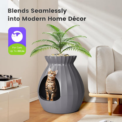 Plant Cat Bed for Indoor Cats – Extra Large Enclosed Cat Cave House with Replaceable Pad, Cozy All-Season Decorative Furniture for Big Cats