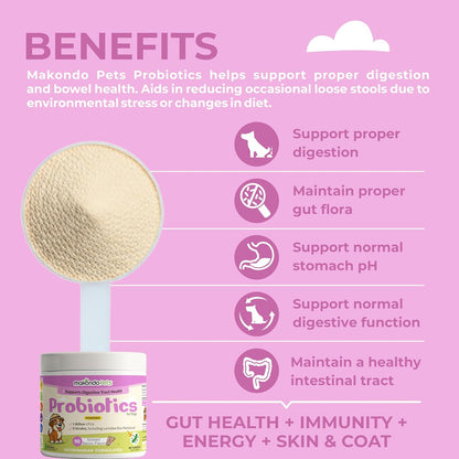 Probiotics for Dogs & Puppies–Extra Strength 9 Species, 5 Billion CFU per Scoop of Dog Probiotics and Digestive Enzymes. Support Fiber for Dogs & Dog Allergy Relief– Powder Probiotic for Canines