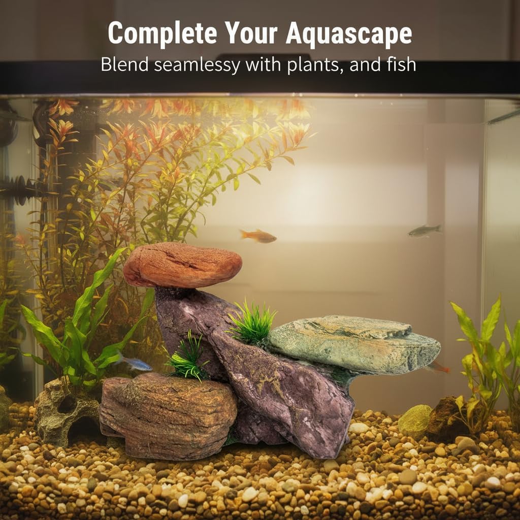 Mipukbay Large Aquarium Decor Rock, Resin Fish Tank Artificial Stone Ornament for Freshwater/Saltwater, Safe Landscape Hideout for Betta Fish, Goldfish and Aquatic Pets
